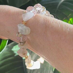Rose Quartz, Crystal & Gold Bracelet